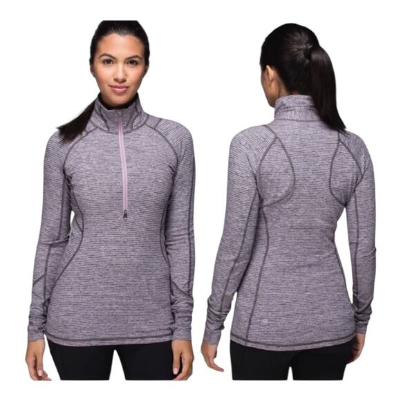 lululemon athletica Sweaters - Lululemon Race Your Pace 1/2 Zip Hyper Stripe Mauvelous Heathered Black Size 8